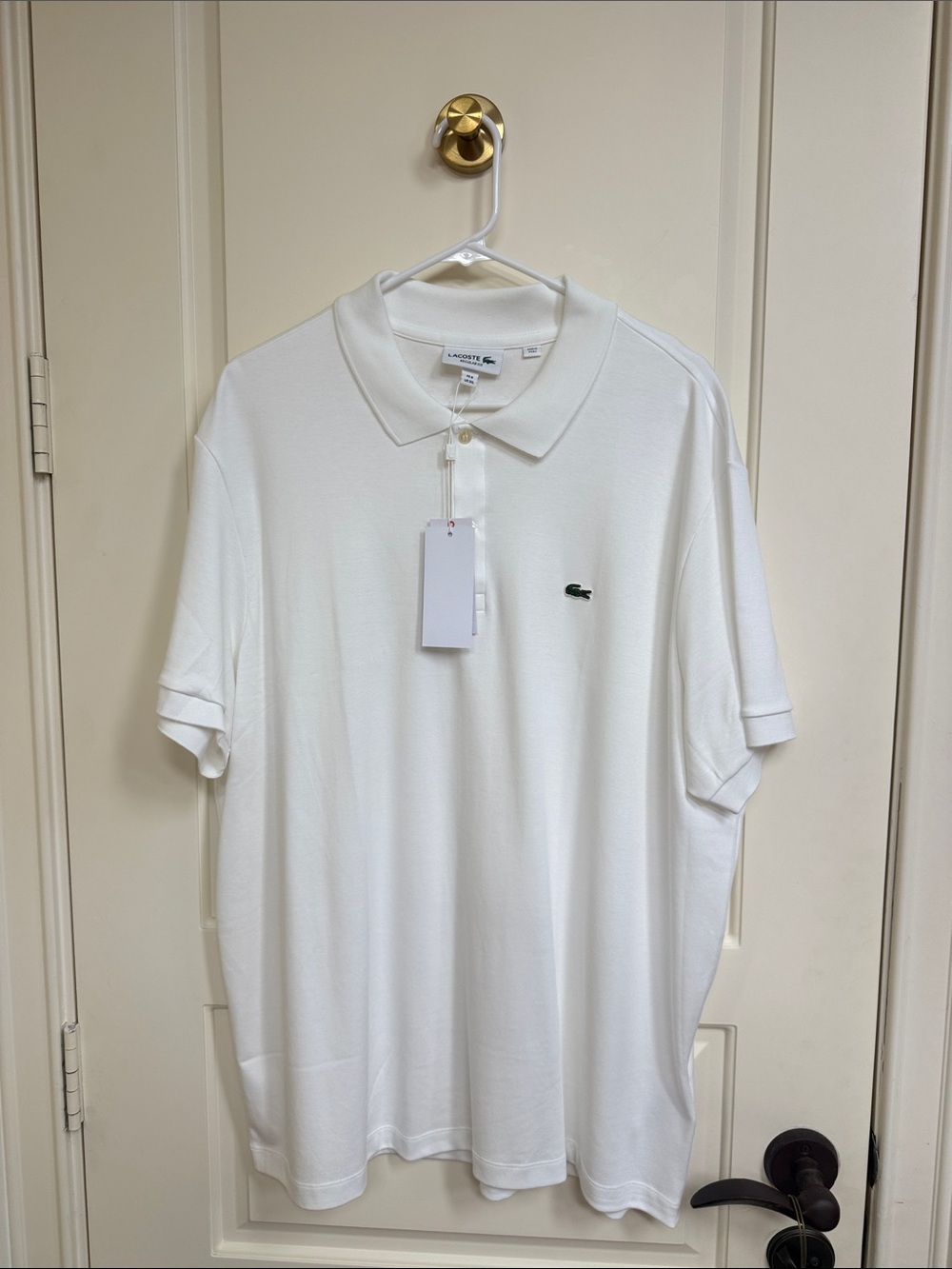 Lacoste White Polo with Small Green Crocodile Emblem